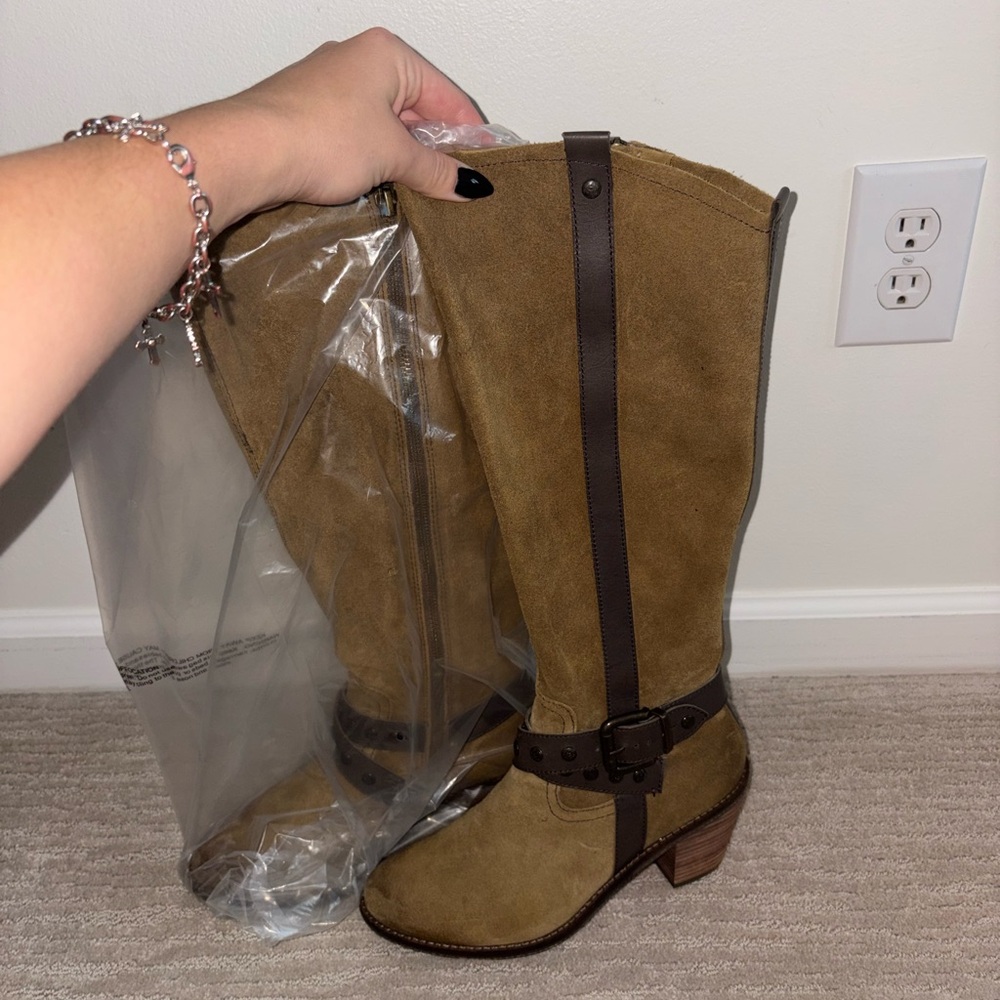 Brown Knee-High Boots with Buckle